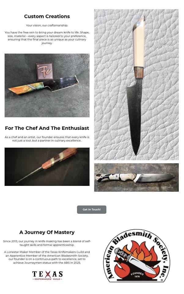 Screenshot of Four Elements Smithy website homepage