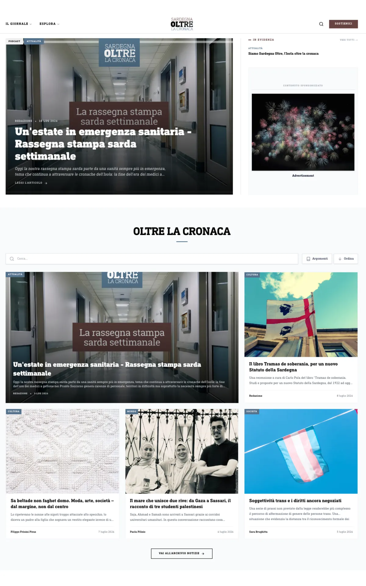 Screenshot of Sardegna Oltre la Cronaca website homepage